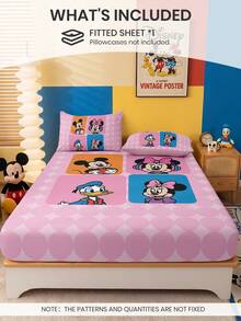 1 bộ ga trải giường in hình chuột Mickey và các bạn của Disney (không bao gồm vỏ gối), chất liệu thân thiện với da, ga giường hoạt hình dễ thương, tấm bảo vệ nệm mềm mại, thoáng khí, họa tiết chấm bi và kẻ caro hồng, phù hợp với giường đơn/đôi/cỡ lớn/cỡ Queen/cỡ King, có thể giặt máy, trang trí phòng ngủ, đạt chứng nhận Oeko-Tex. - Nhiều màu - Xem 2