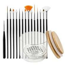 16 piezas Juego de Pinceles para Arte de Uñas, Incluye 1 Soporte de Vidrio para Pinceles y 15 Pinceles para Diseño de Uñas, Kit de Herramientas Profesionales para Arte de Uñas - Multicolor - Ver 13