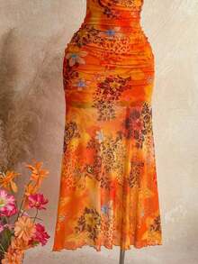 Vestido de mujer sexy y romántico para vacaciones con escote halter, atado, parches, decoración floral metálica y escote pronunciado, adecuado para la playa, cruceros, vacaciones en la ciudad, citas, festivales de música, estilo bohemio - Multicolor - Ver 5