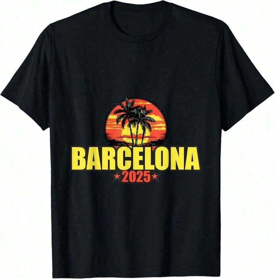 Men's Graphic Tees, Men's Barcelona 2026 Graphic Tees, Colorful Festive Slogan T-Shirt, Summer Clothing Style, Father's Day, Graduation, Independence Day, For Men, Summer Clothing Style, Father's Day, Graduation, Independence Day, For Men - Noir 13 - 查看 1