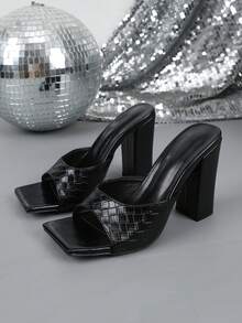 女士时尚优雅绑带高跟凉鞋 - 黑色 - 查看 18