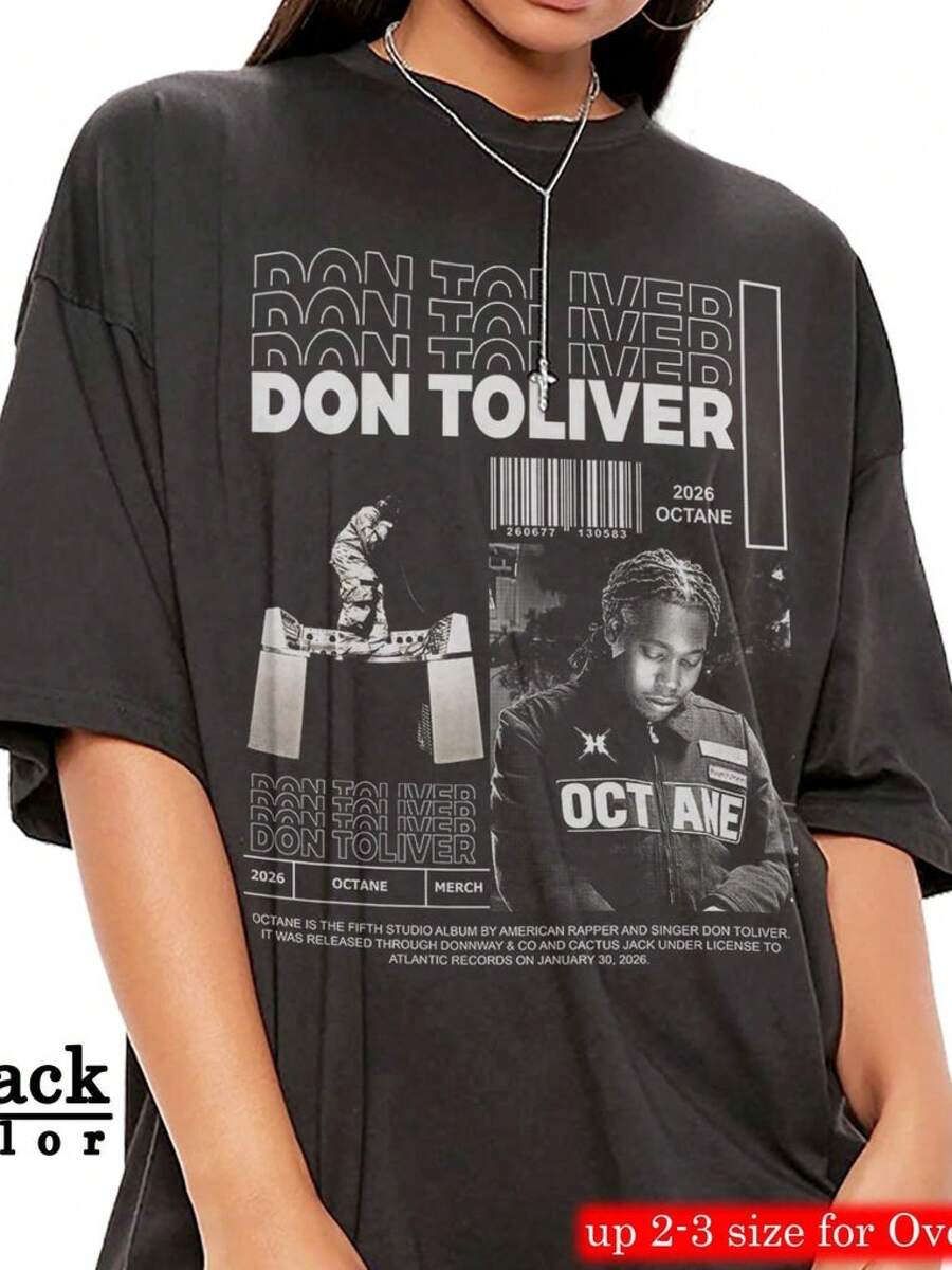 Camiseta unisex, camiseta gráfica Don Toliver Octane, ropa de calle retro de estilo hip hop AE0G - Negro - Ver 1