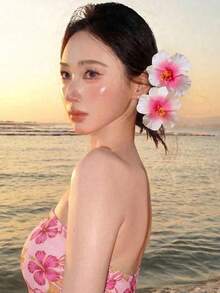 10件組漸層夏威夷花朵髮夾，女士木槿花與蓮花髮夾，時尚人造花髮夾，夏季海灘派對髮飾，波西米亞風布料髮夾組，優雅女士髮夾，夏季女性髮飾，女性理想禮物，情人節優惠包，髮夾，髮針，頭飾，髮爪，髮滑夾，頭髮夾 - 白粉漸變 - 查看 4