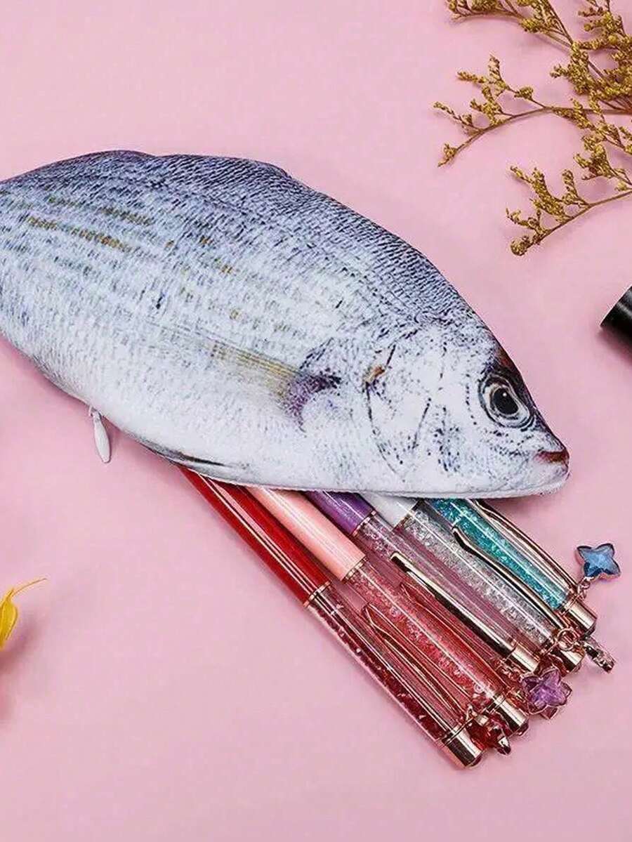 1pc Fish Shaped Creative Stationery Organizer Pouch & Pencil Case, With Hidden Zipper, Fun Storage Bag Gift, Suitable For Students Back To School - Multicolor - View 1