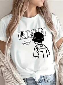 Lightweight And Durable Short-Sleeved T-Shirt, Designed For Casual Wear At Home Or In Restaurants, Featuring A Chef Graphic And The Slogan 'Go-Win', Offering A Comfortable Wearing Experience For Everyday Activities. - White - View 7