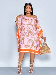 Vestido de mujer de talla para primavera y verano, elegante y para vacaciones casuales, vestido de longitud media con hombros inclinados, hombros asimétricos, pañuelo cuadrado off shoulder, vestido con patrón de rayas en bloque de color negro y blanco, impresión de posicionamiento, impresión tejida, adecuado para uso diario, compras, citas, ropa de amigas, ropa de invitados de boda, ropa de vacaciones, digno y adinerado, vacaciones de lujo tranquilo - Rosa 2 - Ver 12