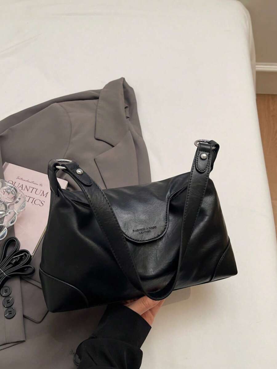 1个女士PU皮革方形单肩包/斜挎包/手提包,配有可调节肩带,防刮耐用,适合购物、通勤、工作、约会、日常使用,复古简约纯色,春夏新品 - 彩色 - 查看 1