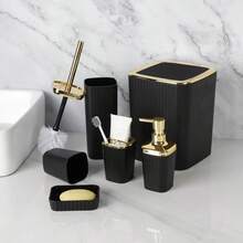 6pcs Gold Plated Luxury Bathroom Set, Trash Can, Toilet Brush, Soap Dish, Soap Dispenser, Mouthwash Cup, Dispenser Cup - Multicolor - View 5