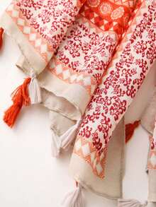 1pc Sunscreen Shawl Scarf, Vintage Floral Pattern Scarf, For Travel To Lijiang - Pink Orange - View 9