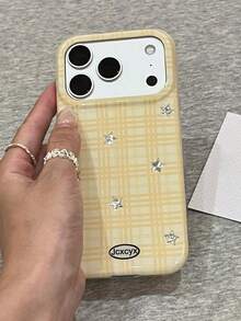 新款時尚黃色格紋亮片冰川星紋手機殼，適用於 iPhone 17 Pro Max、17 Pro、16 Pro Max、15 Pro Max、14 Pro、17 Air、16 Plus、12 Pro、11，Y2K 風格柔軟防護套 - 黃色 - 查看 3