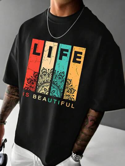 Simple Studio | Men's Casual Graffiti Print Short Sleeve T-Shirt | Suitable For Summer | Comfortable & Breathable | Fashion