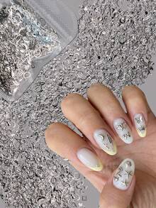 1 paquete de joyería de uñas de metal plateado, pegatinas de uñas vintage punk Y2K con estrellas y lunas huecas, adecuadas para la calle, festivales de música rock, fiestas de vacaciones, accesorios de decoración de uñas DIY para salón - Multicolor - Ver 7