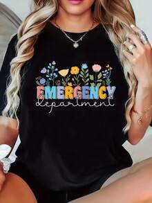 Women's Casual Short-Sleeved T-Shirt, % Cotton, With Emergency Department Print - White Round Neck Top, Geometric Floral Design, Machine Washable, Lightweight Style For Spring/Summer, Women's T-Shirt Suitable For All Seasons, Can Be Used As A Base Layer In Spring/Autumn Or Alone In Summer, Unisex Style, Modern Thick Cotton Cityboy Style Top. - 白色 - 查看 6