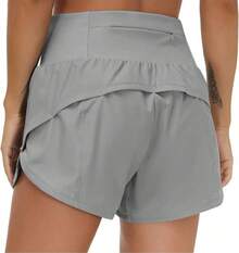 Womens High Waisted Running Shorts Quick Dry Athletic Workout Shorts With Mesh Liner Zipper Pockets - Gray 2 - View 2