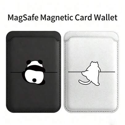 1个适用于苹果MagSafe卡套的手机卡包贴纸，猫咪熊猫图案，适用于 13/15/16