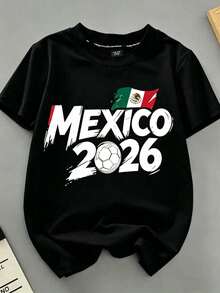 Men's T-Shirt With 2026 World Cup Football Print, Mexican Team Design, Crew Neck, Short Sleeve, Ideal For Sports Fans And Celebrations - 黑色 - 查看 5
