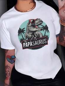 Tyrannosaurus Rex With Red Glasses Showing Pride And Strength Surrounded By Palm Trees, A Symbol Of Family Fun In The Modern Era. Women's T-Shirt, 100% Cotton, Comfortable And Uniquely Stylish. - 白色 - 查看 8