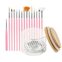 16 piezas Juego de Pinceles para Arte de Uñas, Incluye 1 Soporte de Vidrio para Pinceles y 15 Pinceles para Diseño de Uñas, Kit de Herramientas Profesionales para Arte de Uñas - Multicolor - Ver 12