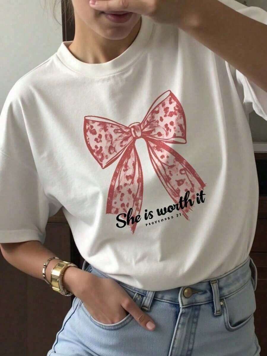 GiftGiftYOKASA Women's Short Sleeve Crew Neck Camisole. Leopard Print, Lettering, Cartoon, Fruit, Flower, Tropical Plant, And Butterfly Design. 1 Pc, 180g Pure Heavy, Spandex Soft. Suitable As A Gift. Women's T-Shirt. Elegant Blouses. Boho Chic. Soft, Breathable, And Comfortable Women's Top, Ideal For Spring, Summer, And Autumn, Perfect For Vacations, Travel, And Everyday Wear. - YH138-白色 - 查看 1