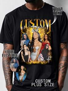 Kaos Pria Ukuran Besar Kasual Longgar yang Dapat Dipersonalisasi, Dapat Ditambah Foto dan Teks/Logo. Kaos untuk Pacar, Hadiah Ulang Tahun dan Pesta) Warna Hitam Olahraga - Hitam - View 1
