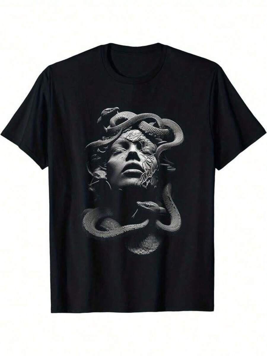 Camiseta Retro Medusa Animal Colorido Vintage, Camiseta Monstruo Lindo, Camiseta para Hombre - Negro - Ver 1