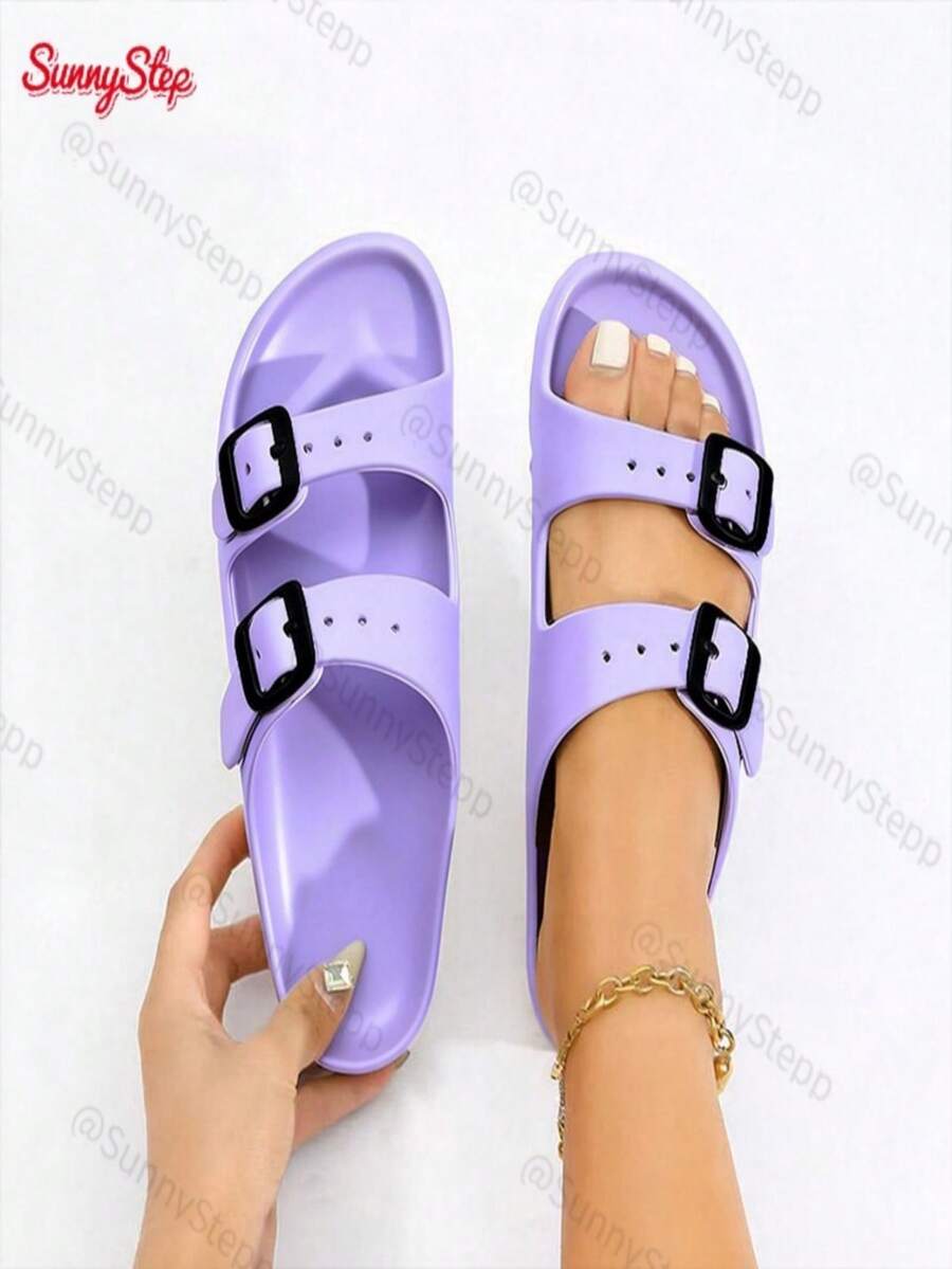 Chanclas Deportivas Mujer Ligeras Flexibles Antideslizantes Moda Perfectas para Uso Casual Playa y Descanso en Casa - Púrpura malva - Ver 1