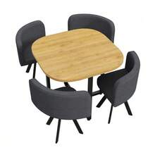 Table And Chair Set For 4 People, Consisting Of A Table (85 X 85 Cm) And Four Linen-Covered Chairs, Suitable For The Kitchen And Dining Room (Oak Tabletop + Grey Chairs) - Grey - View 10