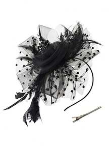 2/4pcs D EXCEED 1950s Floral Tea Party Accessories, Faux Feather Headband, Rose Lace Fingerless Gloves, Suitable For Ladies Theme Party, Afternoon Tea, Stage Performance, Wedding, Cosplay - 4pcs - View 14