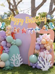 1組海洋主題生日快樂橫幅裝飾，海洋生物圖案生日派對橫幅，海洋生日派對裝飾，1歲生日橫幅，嬰兒洗禮裝飾，生日派對用品，水下世界生日派對背景裝飾，美人魚派對裝飾 - 海洋 - 查看 10