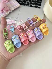 6/3/1pcs Cute Resin Sliding Buckle Keychain Set, Colorful Design Keyring, Creative Resin Colorful Mini Clog Shoe Charm Keychain With Decorative Pendant, Fashionable Hanging Accessory For Bags, Backpacks, Keys - Multicolor - View 2