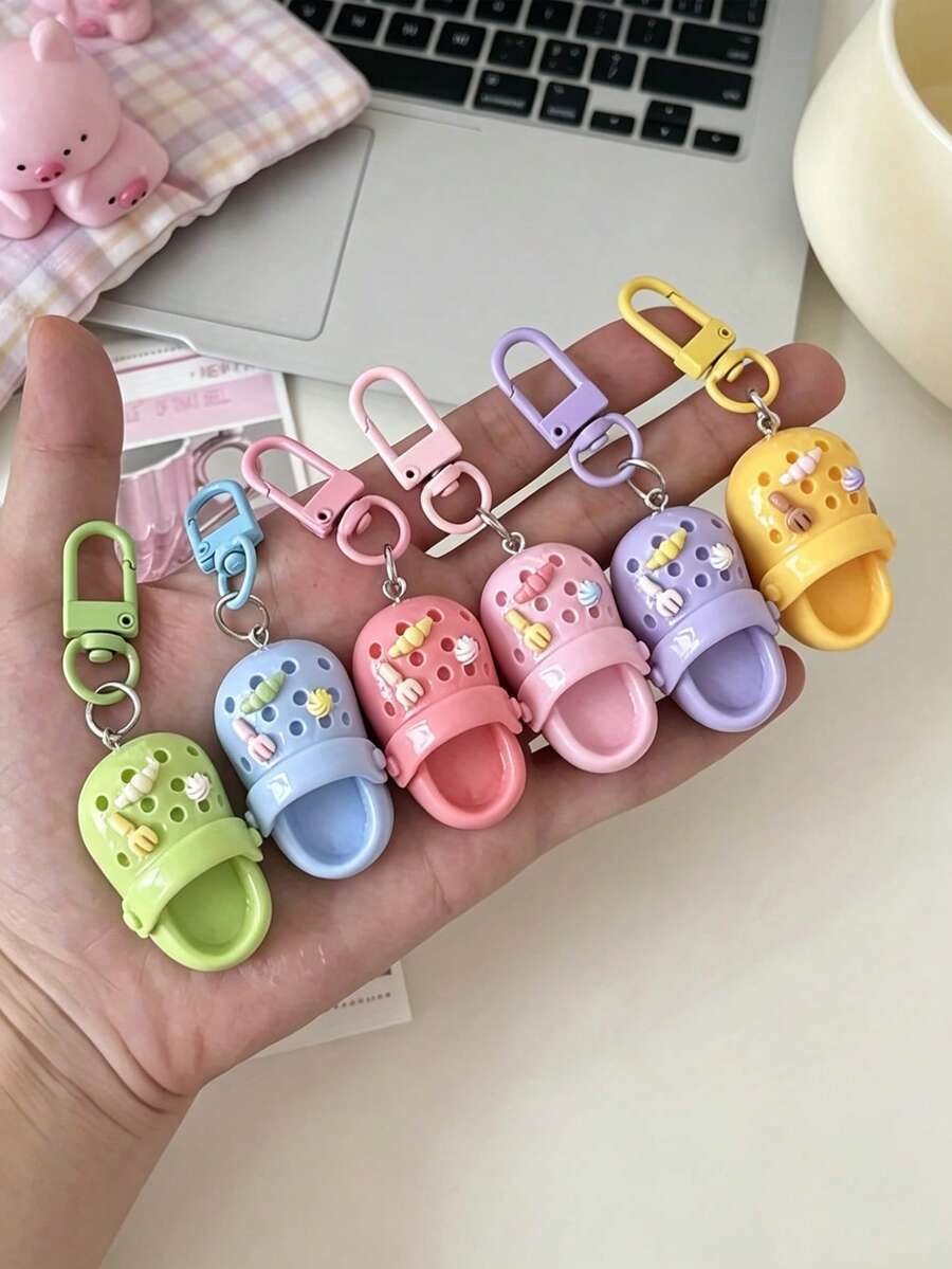 6/3/1pcs Cute Resin Sliding Buckle Keychain Set, Colorful Design Keyring, Creative Resin Colorful Mini Clog Shoe Charm Keychain With Decorative Pendant, Fashionable Hanging Accessory For Bags, Backpacks, Keys