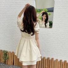 Women Short Dresses - Apricot - View 3