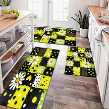 1pc Abstract Floral Plaid Pattern Printed Floor Mat, Silica Gel Kitchen Carpet, Kitchen Mat, Rug, Easy To Clean, Rectangular Printed, Suitable For Living Room, Bedroom, Hallway, Bathroom, Laundry Room - Polyester Carpet, Suitable For Indoor And Outdoor Home Decor - Multicolor - View 8