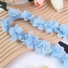 1m/39.37in 3D雪紡蕾絲花手工裝飾，適用於鞋子、帽子和衣物DIY，服飾配件、泳裝裝飾配件 - 天藍色 - 查看 9