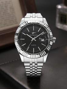 RICECGO 1 chiếc đồng hồ nam quartz dây thép không gỉ, phong cách doanh nhân cổ điển, mặt tròn, có chức năng hiển thị ngày, phù hợp đeo hàng ngày, quà tặng lý tưởng cho sinh nhật và Valentine - Bạc - Xem 5