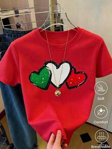 2026 World Cup T-Shirt With Mexico, Canada, And USA Crests, White Printed World Cup Soccer Jersey, Unisex Short-Sleeve Crew Neck Sportswear, Loose-Fit Urban Style Cotton Blouse, Gift For Soccer Fans (Retro Style, Fresh And Cool, Regardless Of Gender) - 紅色的 - 查看 1