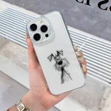 Phone Case: Transparent Case With Minimalist Cartoon Dog Design With Hand-Painted Angel Eye, Anti-Yellowing, Angel Eye Design, Precision Lens Cutouts, Full Body Drop Protection With Scratch Resistance, Skin-Friendly - Clear - View 2
