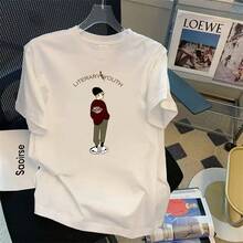 Special: Men's Short Sleeve Summer T-Shirt, Round Neck, Loose Fit, Modern Print, Fashionable Student Sports T-Shirt. - 紫丁香色 - 查看 12