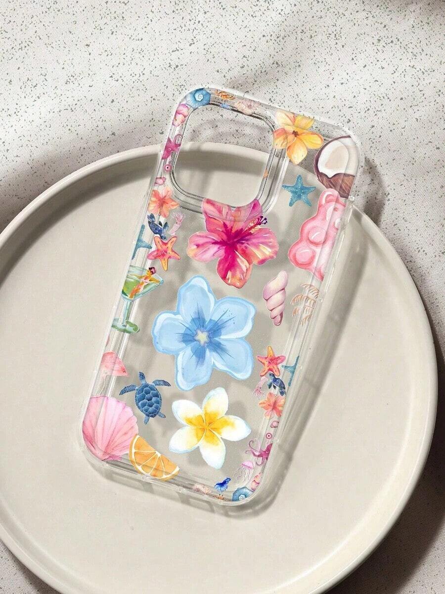 Funda protectora transparente con estampado floral y de coco compatible con Apple 16/11/12/13/14/15/15Pro/15Plus/15ProMax/7Plus/8Plus/X/XS Max/XR/11Pro/12Pro/13Pro/14Pro/12Mini/13Mini/11ProMax/12ProMax/13ProMax/14Pro Max/14Plus/6/6S/6Plus/7/8/16Pro/16Plus/16ProMax/SE y Galaxy A54/A14/A12/A13/A15/A32/A33/A24/A52S/S20/S21/S22/S23/S24/S23Plus/S24Ultra/S25/A15/A33/A23, versión internacional, no la versión nacional, resistente al agua, a los golpes y a los arañazos - transparente - Ver 1