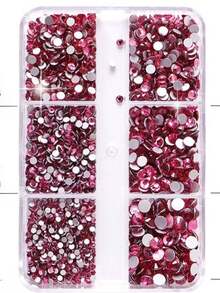 Nuevo set de decoración de uñas con 6 compartimentos que incluye cristales de Rhinestone planos y diamantes redondos - Rosa Pálido - Ver 5