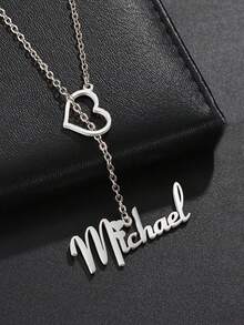 1pc Customized Women's Fashion Y-Shaped Necklace Cute Heart + Personalized English Name Pendant Suitable For Daily Wear, Holiday Celebration, Wedding Banquet, Graduation Ceremony, Anniversary Celebration And Other Customized Women's Gifts, Personalized Name Necklace, Personalized Birthday Gift - Multicolor 3 - View 6