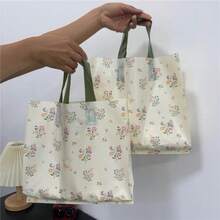 100/50/20/10个装加厚塑料礼品袋，兔子和花朵图案，可重复使用，大号购物袋，生日惊喜礼物包装。哑光手提袋，优雅便携设计，营造隆重的送礼氛围，适用于返校、生日、婚礼、新娘送礼会、婴儿送礼会、万圣节、圣诞节、感恩节等场合。 - 杏色 - 查看 9
