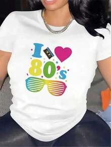 Black T-Shirt With A Retro 80s Design, A Casual Garment With A Colorful And Nostalgic Style, Ideal For Lovers Of The Era And Fun Looks For The 2026 Season. - 白色 - 查看 1