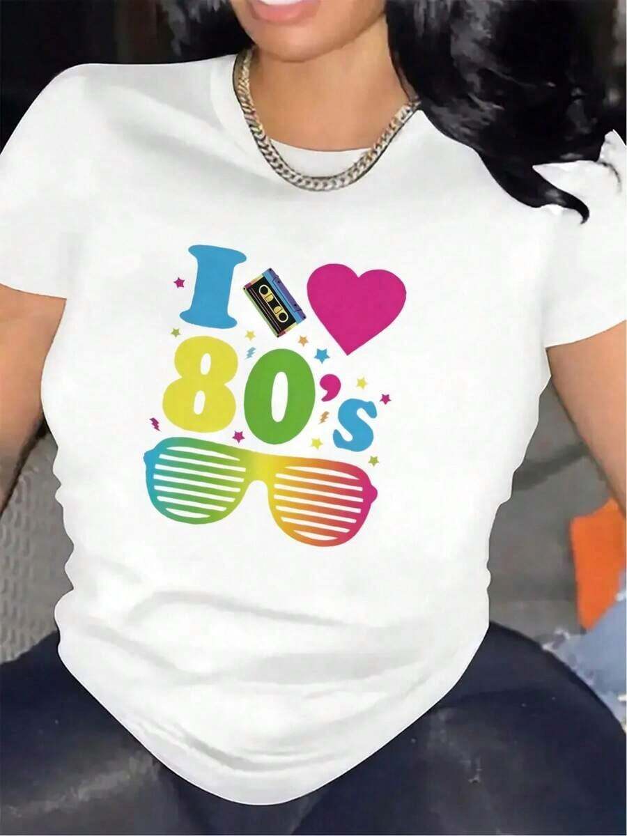 Black T-Shirt With A Retro 80s Design, A Casual Garment With A Colorful And Nostalgic Style, Ideal For Lovers Of The Era And Fun Looks For The 2026 Season. - 白色 - 查看 1