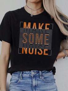 Summer 2026 Fashion For Ladies Spring & Summer New Casual Short Sleeve Round Neck T-Shirt For Women, Urban Clothing With Creative Prints, Simple Design, Top Suitable For Summer And Spring, Modern And Individualistic, Suitable For All Seasons, Graphic T-Shirt, Graphic T-Shirts For Women, Summer T-Shirt, Casual T-Shirt, Holiday Clothes For Women, Young And Modern Design For Party. - 黑色3 - 查看 1