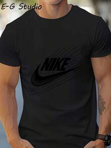 Men's Summer Leisure Style - Inspirational Slogan - Pattern Printed Round Neck Short Sleeve, Cotton Top, One Piece Leisure T-Shirt Pullover, 180g Pure Cotton Fabric T-Shirt, Soft And Breathable, Machine Washable, 100% Pure Cotton Fabric, Local Warehouse, Versatile Leisure, Suitable For Men's Daily, Party, Outdoor, And Travel Wear In Summer - 黑色 - 查看 2