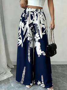 High-End Women's Loose-Fitting Trousers With Print - White - View 1