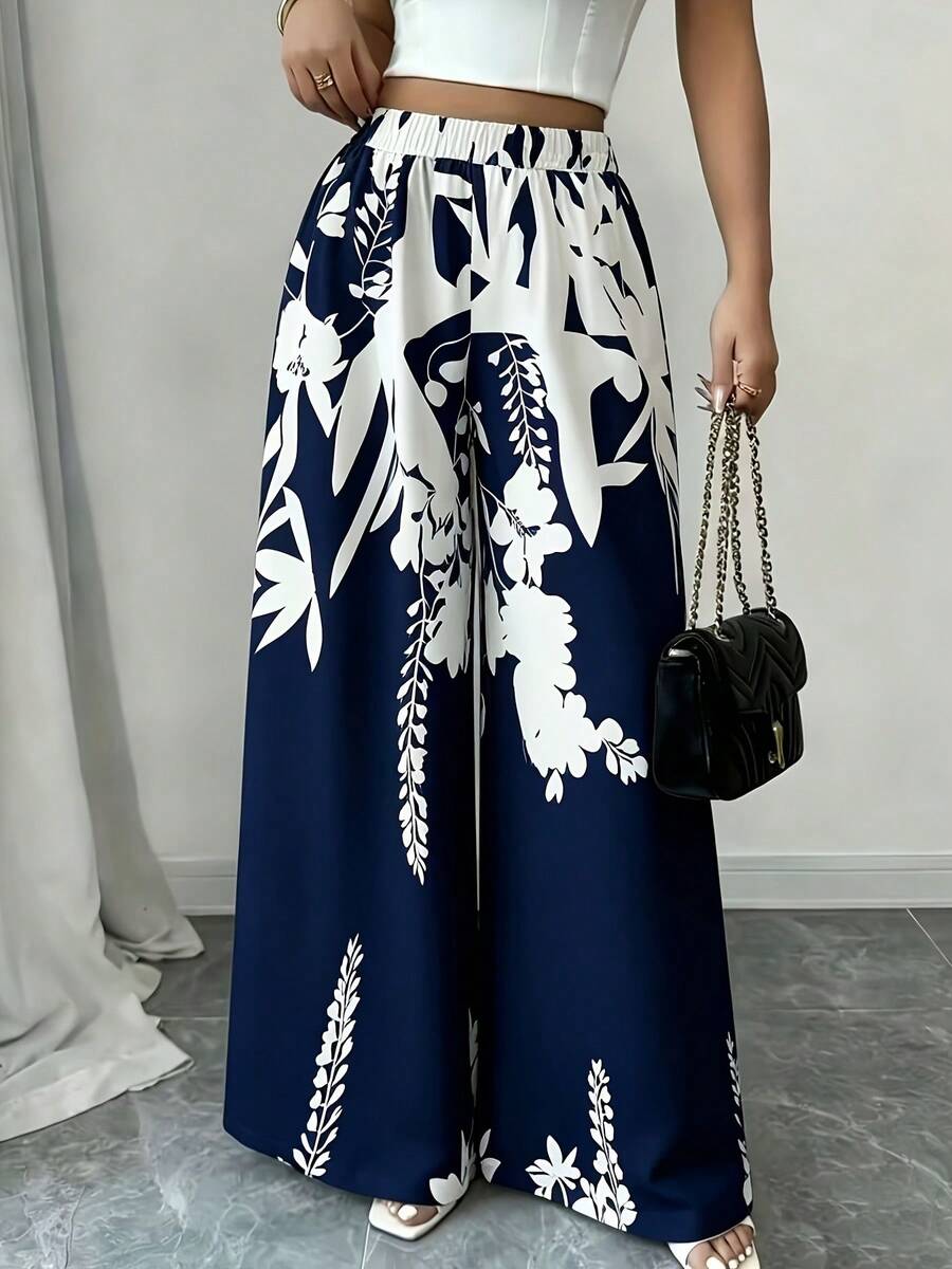 High-End Women's Loose-Fitting Trousers With Print - White - View 1