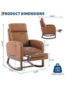 Silla mecedora ergonómica  - Respaldo alto, reposapiés, tapizado cómodo, base de madera maciza - Perfecta para salas, dormitorios y zonas de descanso en servicio de restauración - Burdeos - Ver 8