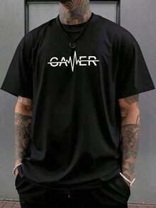 Women's Fashion Graphic Print Short Sleeve T-Shirt, Men's T-Shirts, Men's Stylish Shirt, Minimalist Style Sweatshirt, Men's Clothing, Comfortable, Soft And Simple Short Sleeve Top For Everyday Wear. - 黑色 - 查看 1
